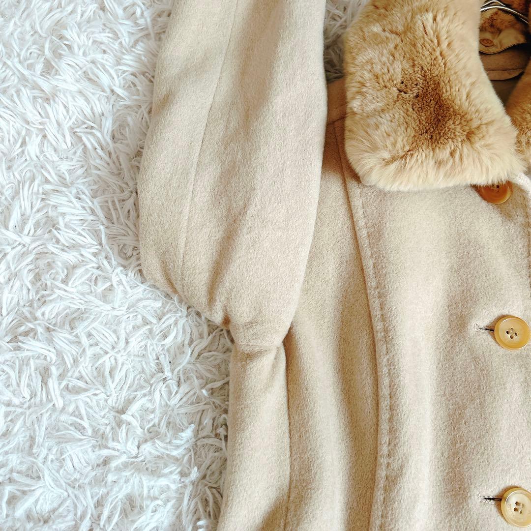 バーバリーロンドン⁂ロングコート　アンゴラ混　ラビットファー　ベージュ　M