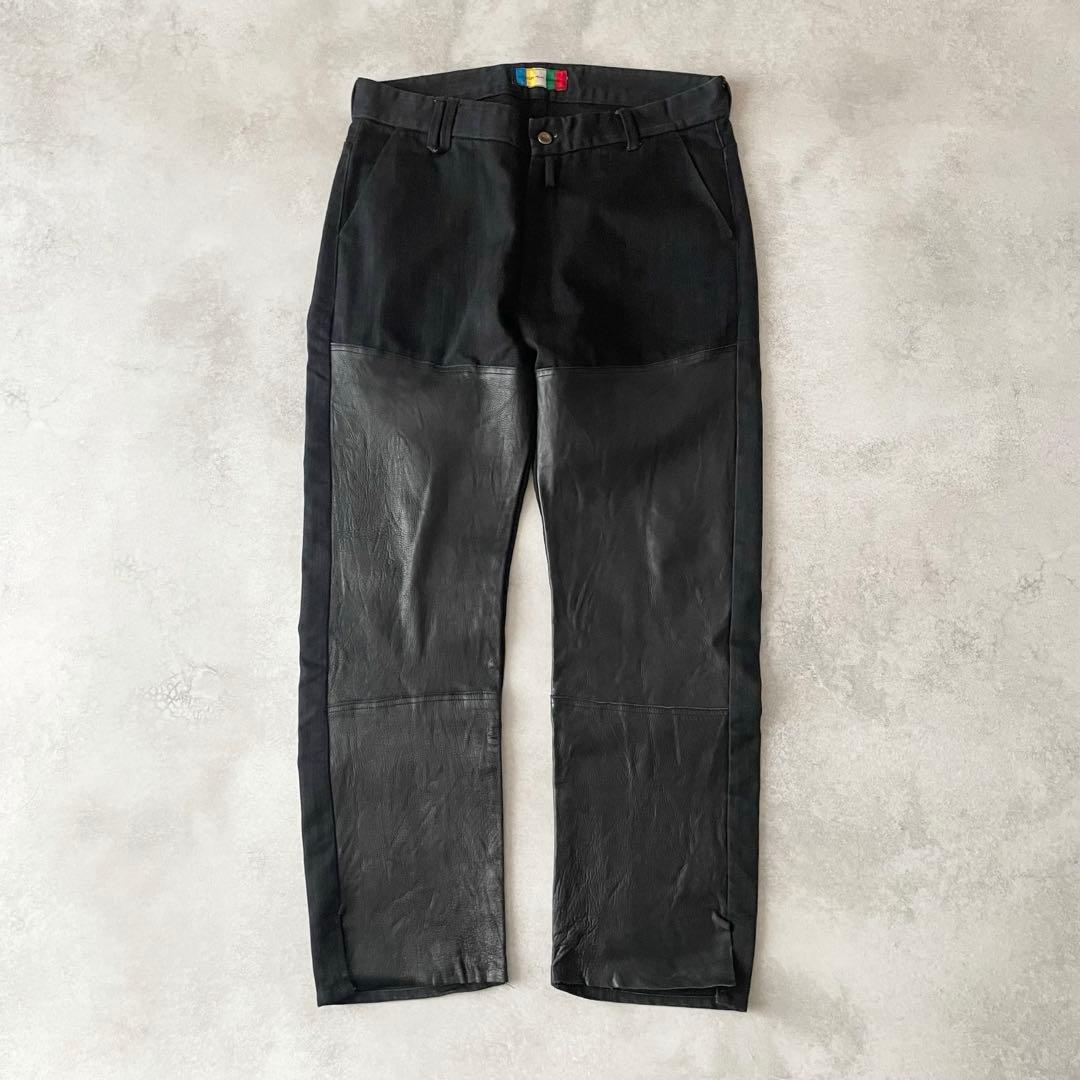 VOO レザー ドッキング パンツ ヴォー 日本製 異素材切替 ブラック