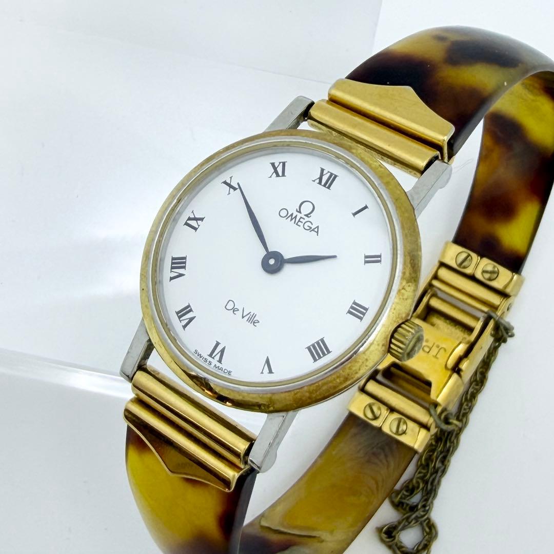 【稼働 新品電池】オメガ デヴィル べっ甲 レディース 腕