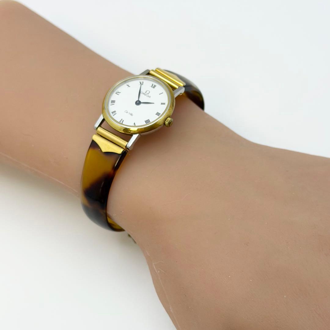 【稼働 新品電池】オメガ デヴィル べっ甲 レディース 腕