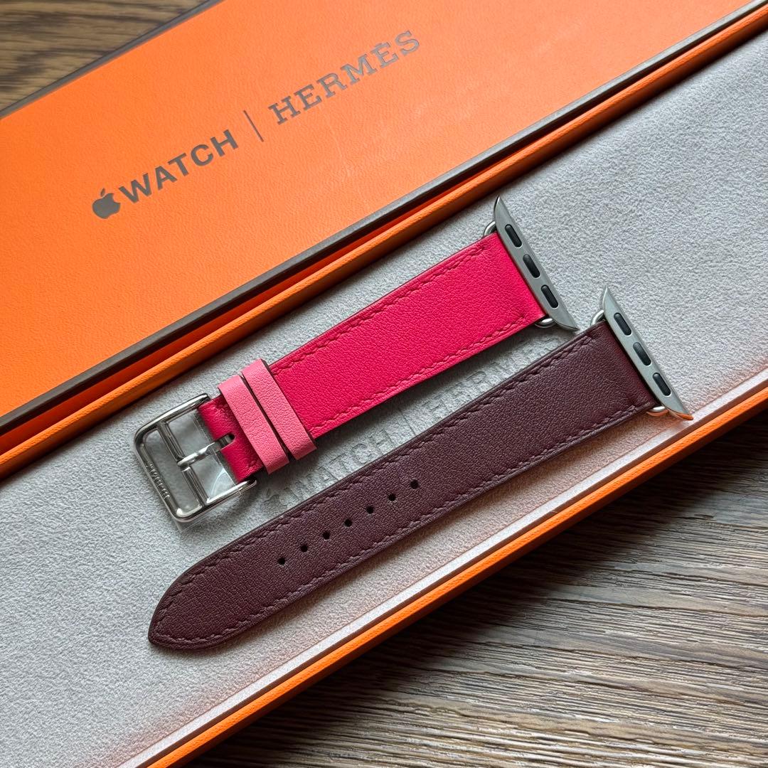 2467 未使用　Apple Watch エルメス　ローズ　ボルドー　レザー