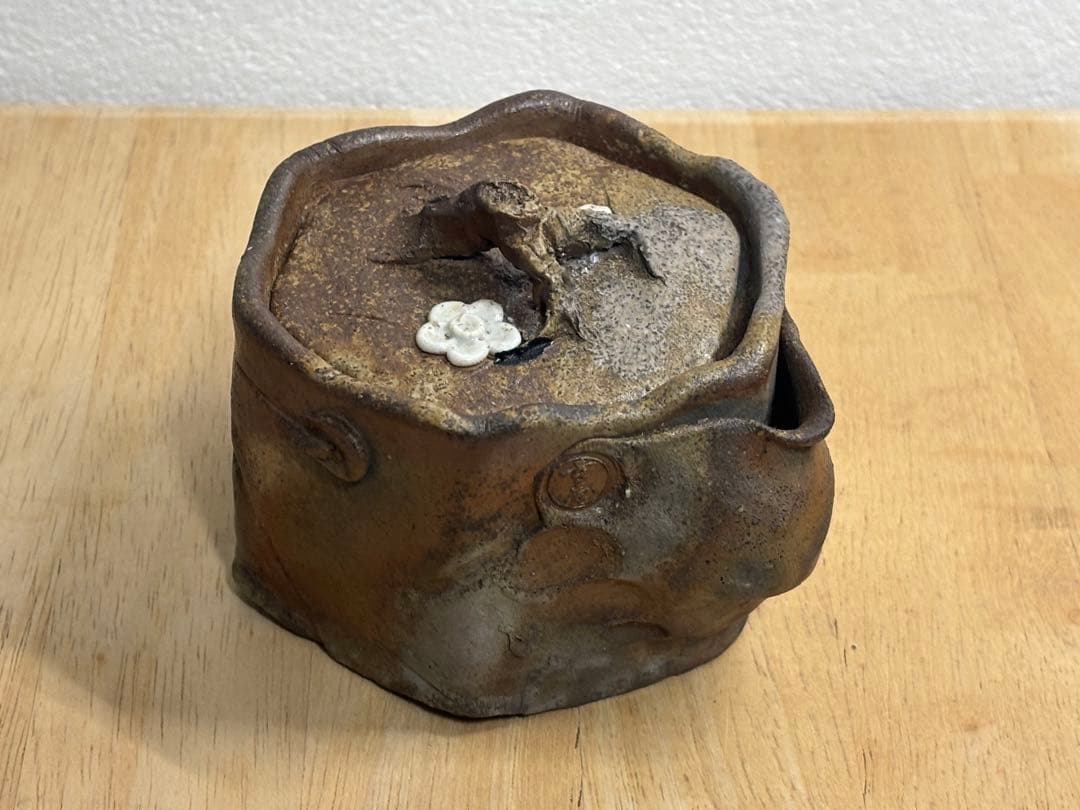 73.備前焼 宝瓶 登り窯 白梅 はくばい 六角 手びねり 急須