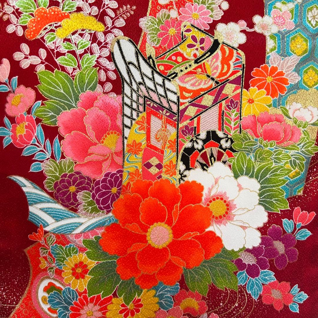 【いそろく様ご希望品】着物　七五三　7歳　女の子　13点　フルセット　深赤