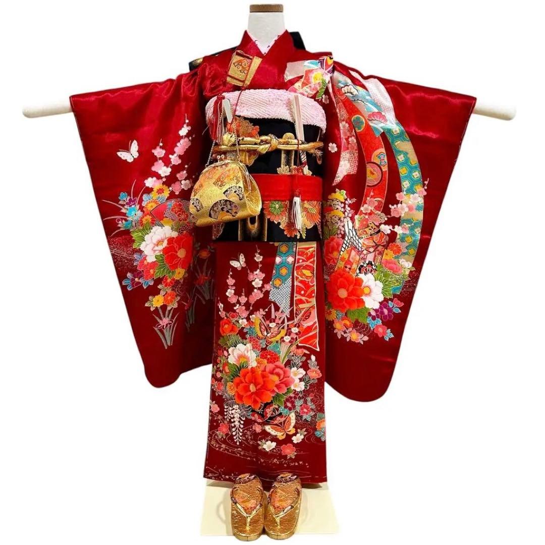 【いそろく様ご希望品】着物　七五三　7歳　女の子　13点　フルセット　深赤