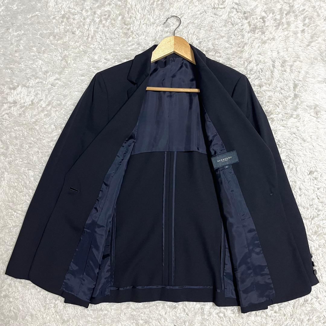 バーバリーロンドン スカートスーツ カシミヤ 42号 濃紺 大きめ