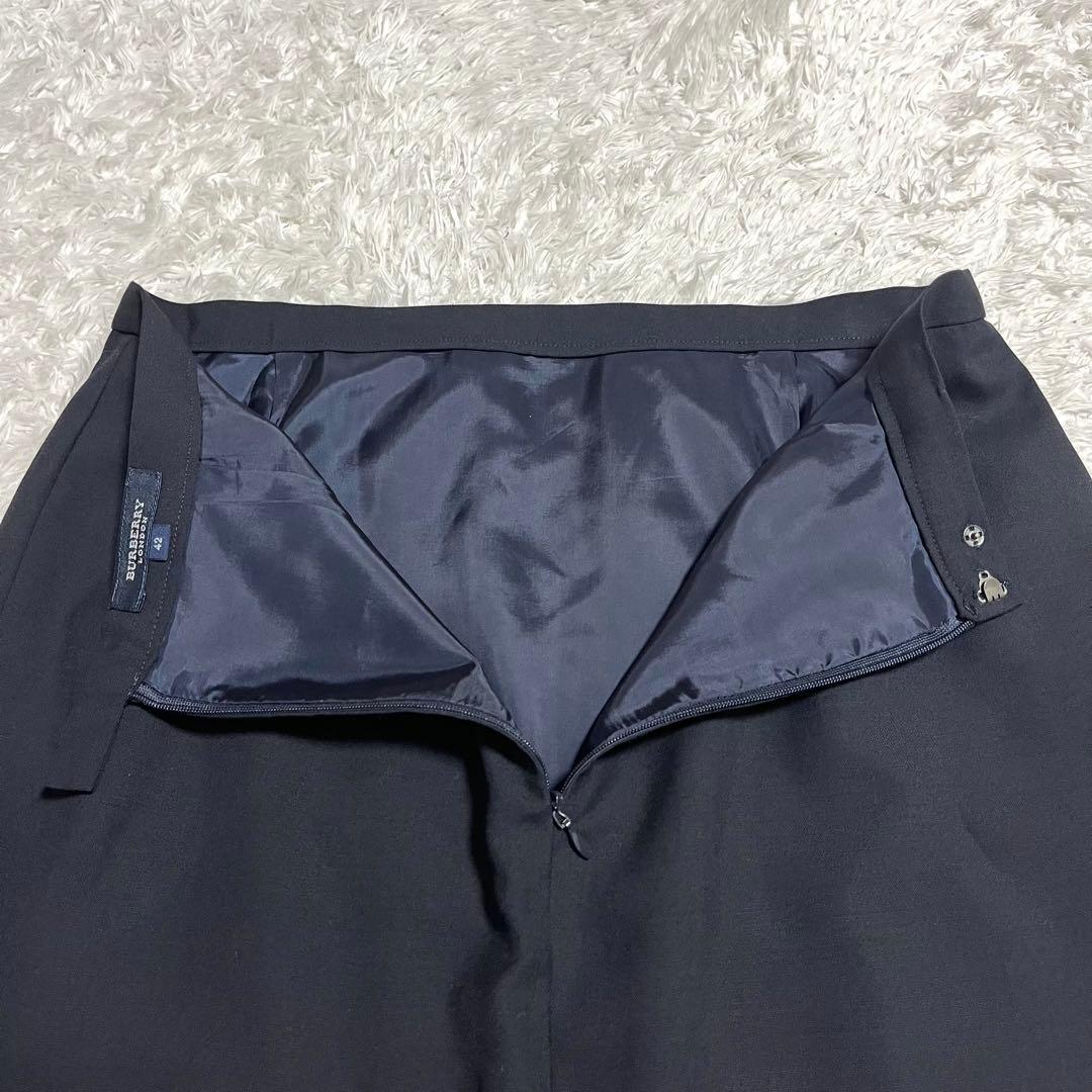 バーバリーロンドン スカートスーツ カシミヤ 42号 濃紺 大きめ