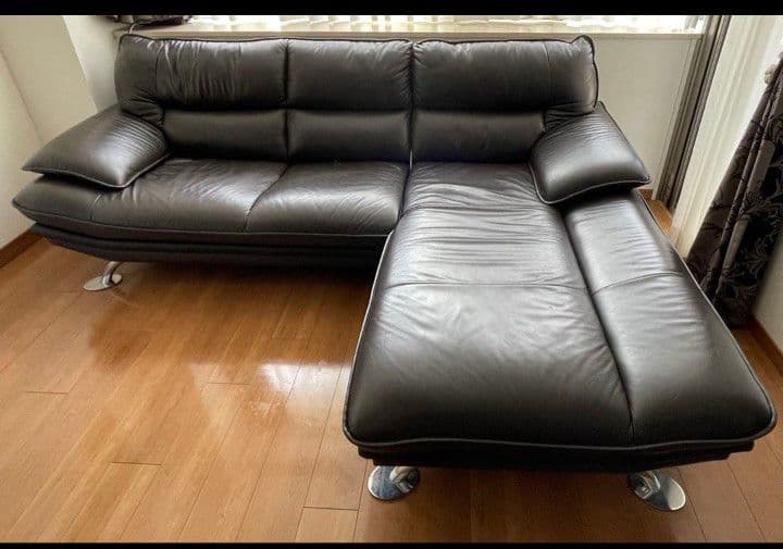 L字型　コーナーソファー　（本革/クッション付）