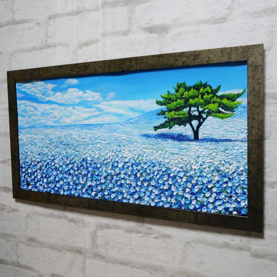 油絵 油彩 油彩画 絵 絵画【青いネモフィラの丘】