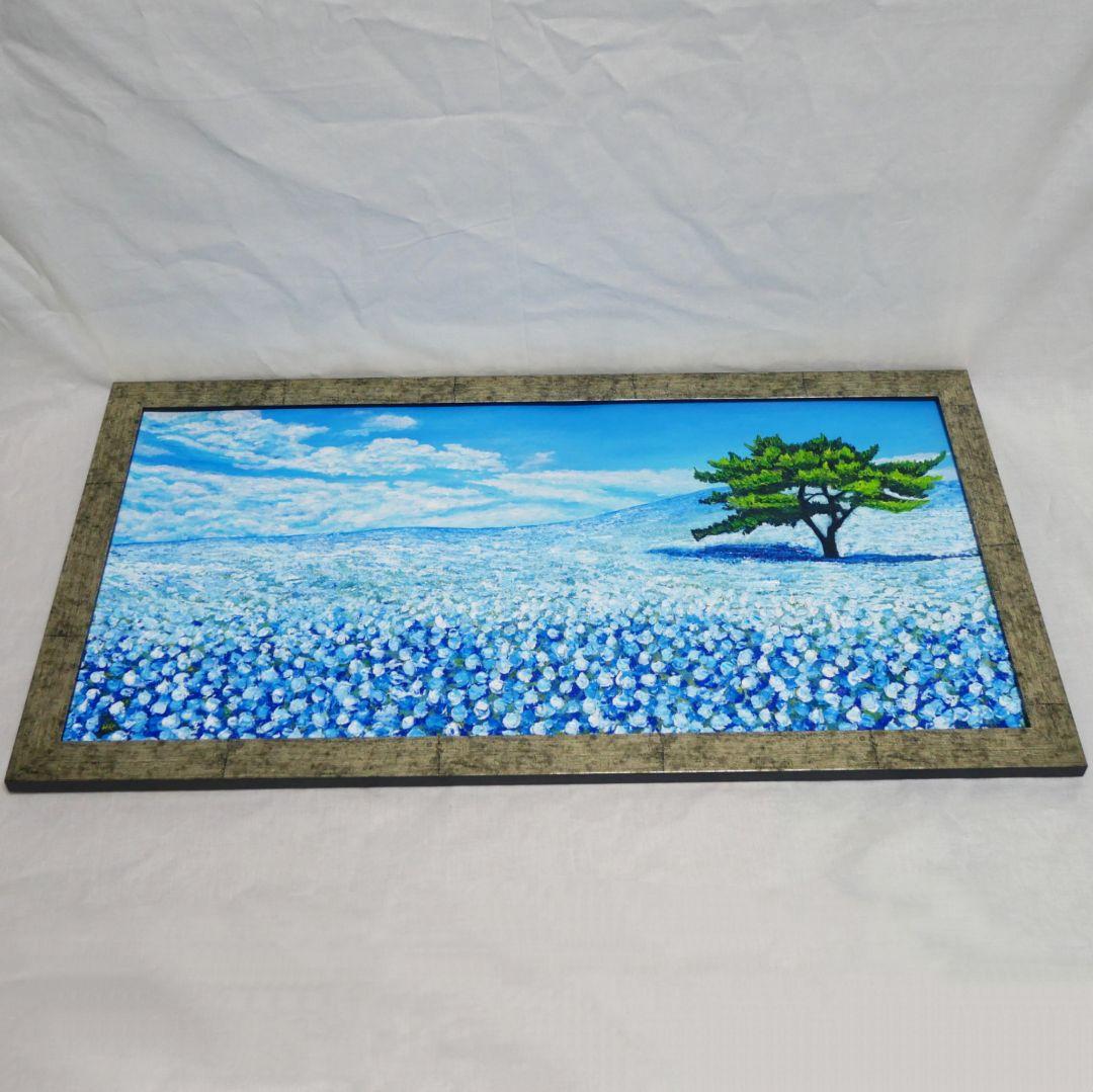 油絵 油彩 油彩画 絵 絵画【青いネモフィラの丘】