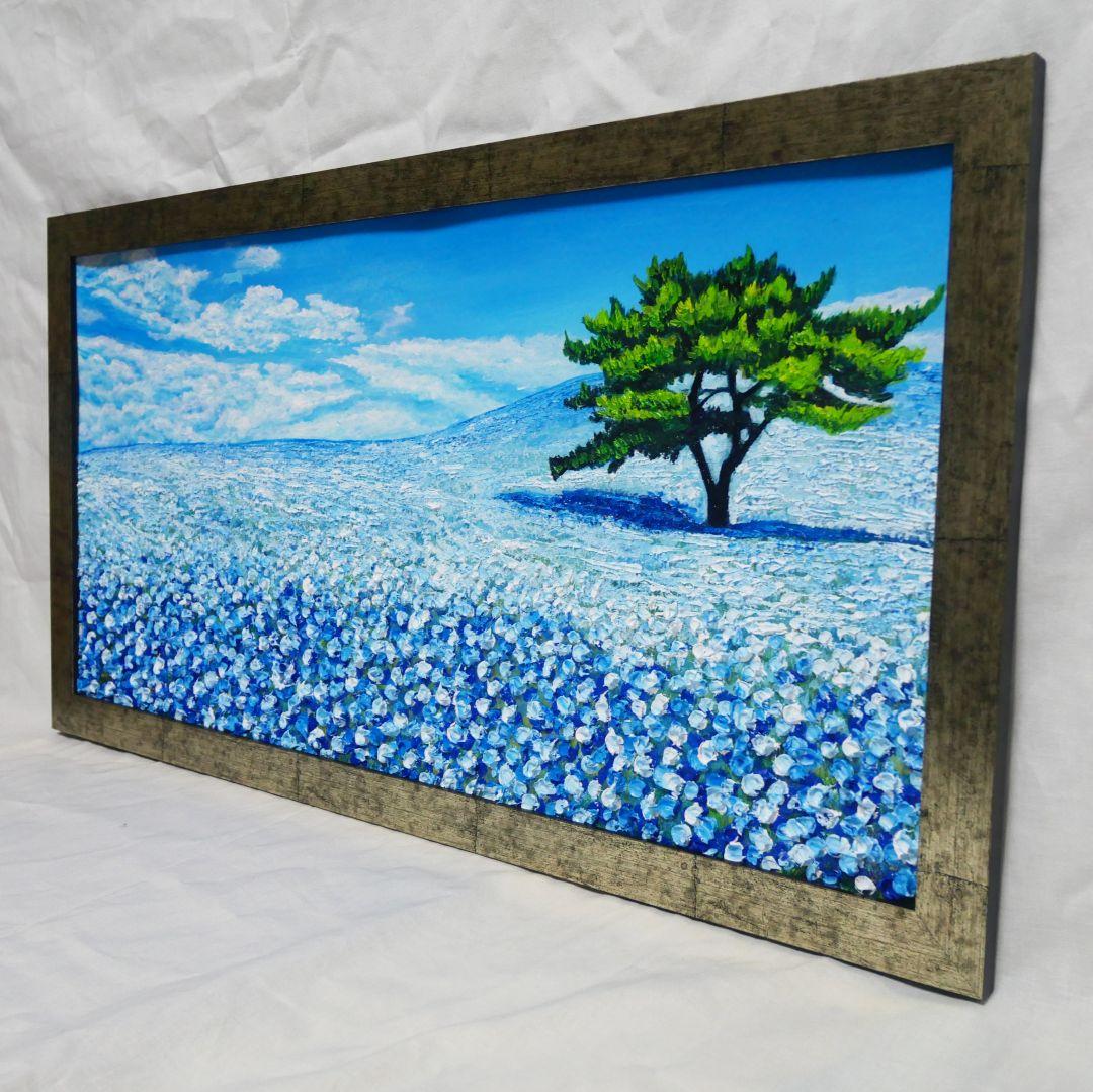 油絵 油彩 油彩画 絵 絵画【青いネモフィラの丘】