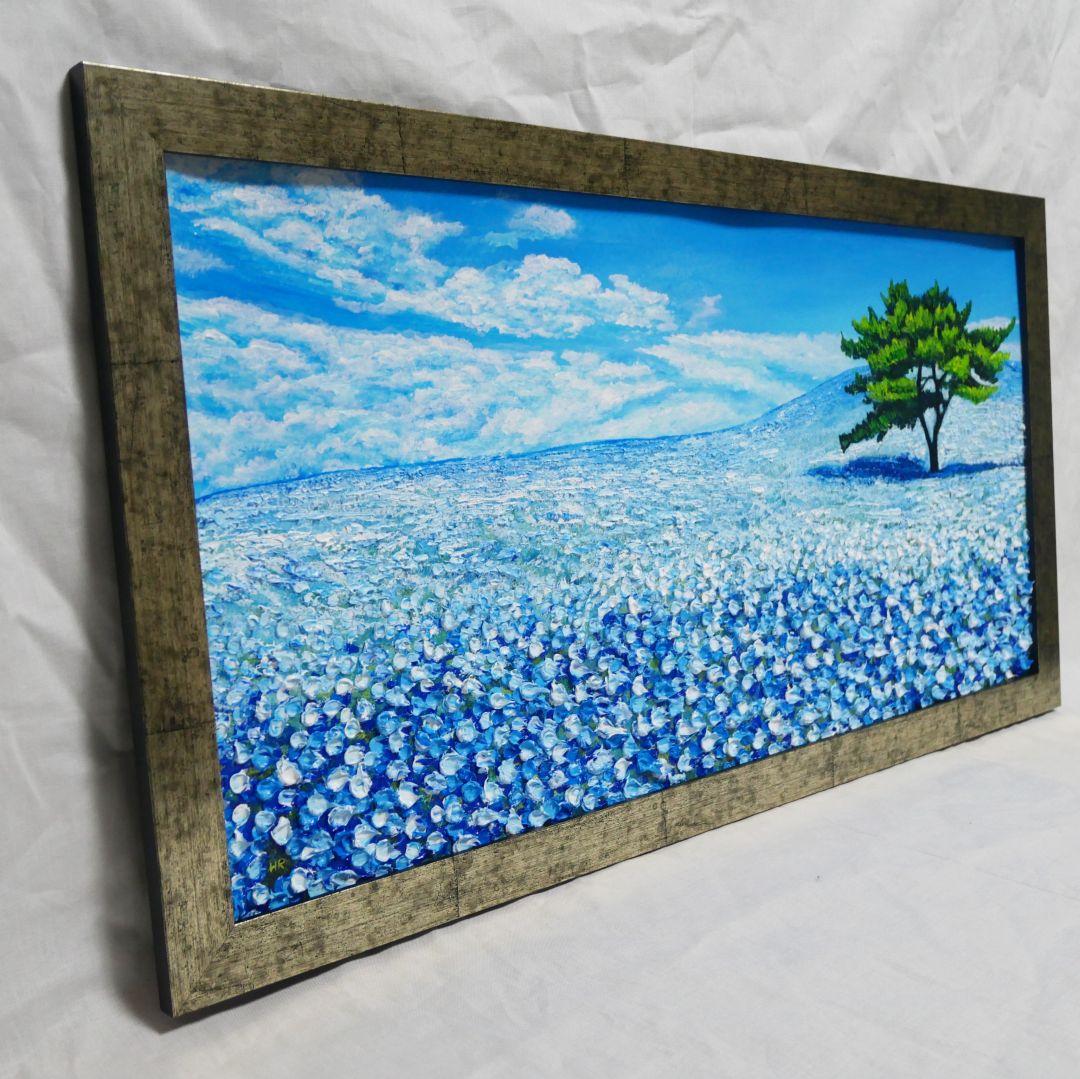 油絵 油彩 油彩画 絵 絵画【青いネモフィラの丘】