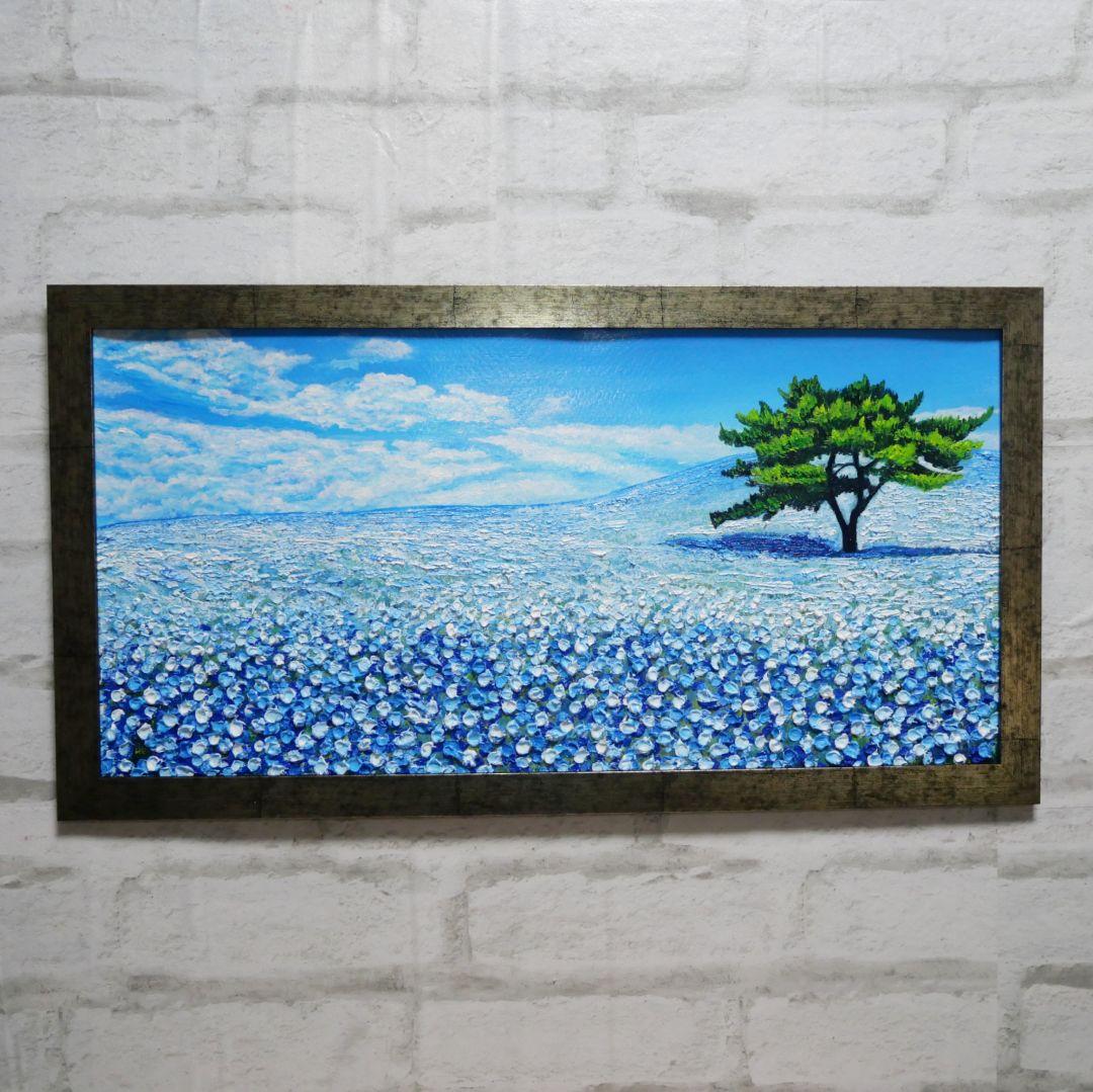 油絵 油彩 油彩画 絵 絵画【青いネモフィラの丘】
