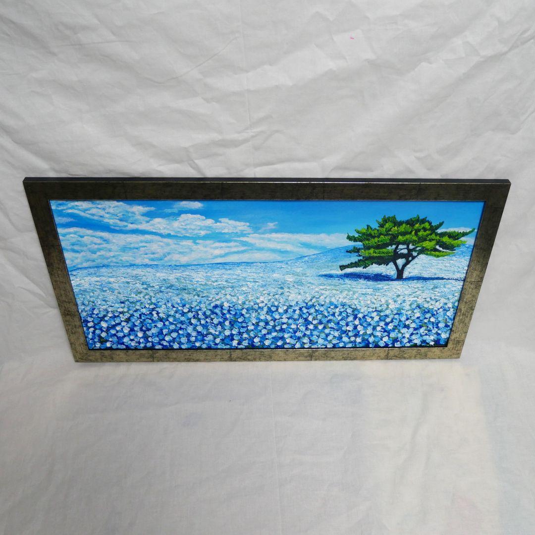 油絵 油彩 油彩画 絵 絵画【青いネモフィラの丘】