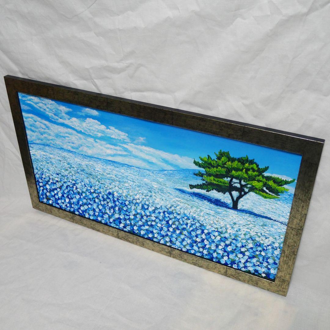 油絵 油彩 油彩画 絵 絵画【青いネモフィラの丘】