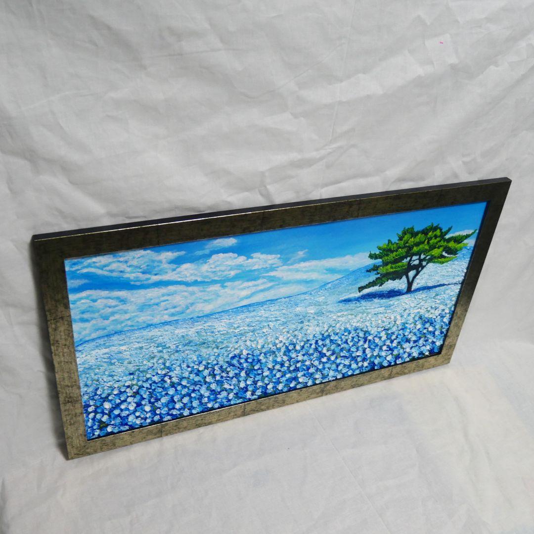 油絵 油彩 油彩画 絵 絵画【青いネモフィラの丘】