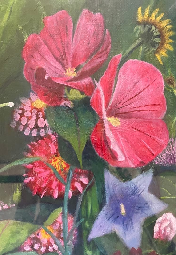 lili　青木誠一　油彩　ひまわり　朝顔　10号　1994年　8月　e31