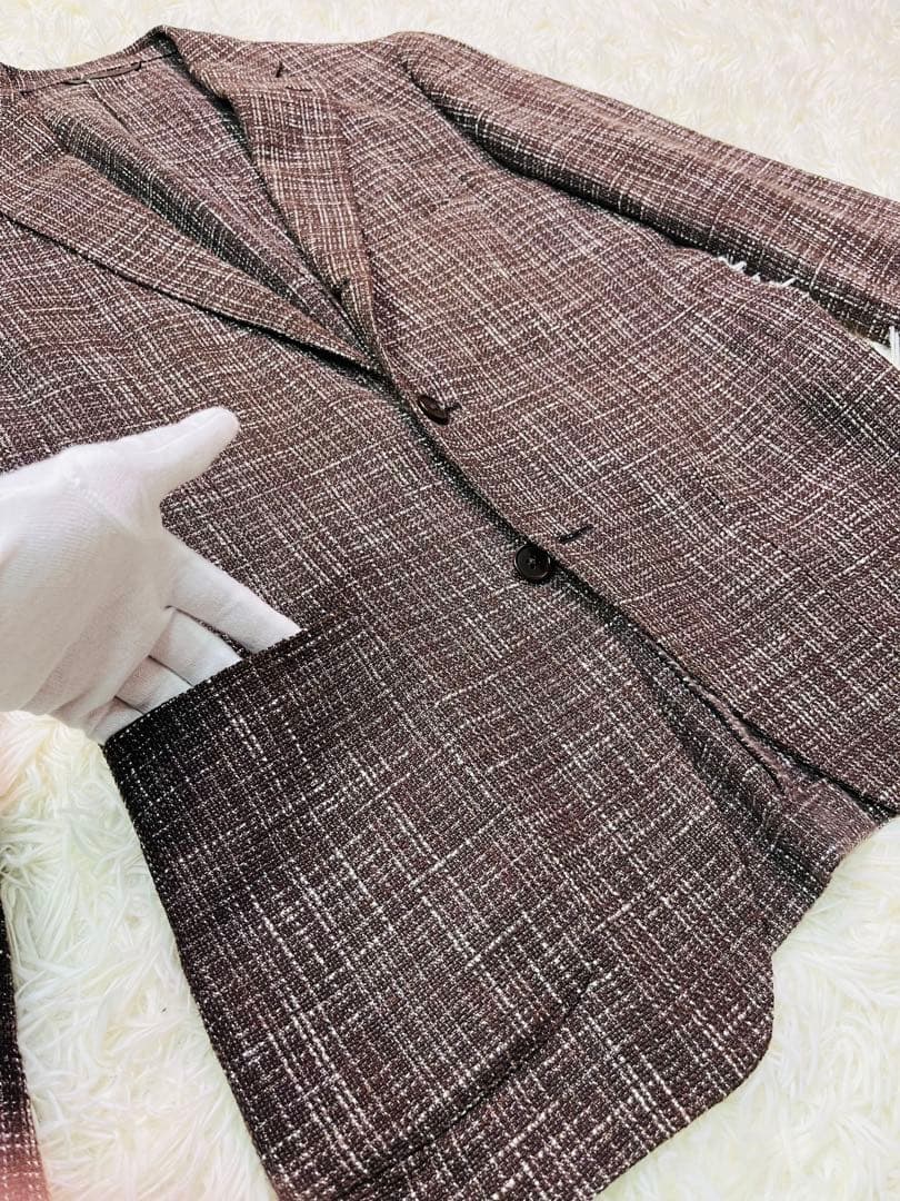 【シルク×リネン】ユニバーサルランゲージ　カノニコ生地　ツイードブレザー　46