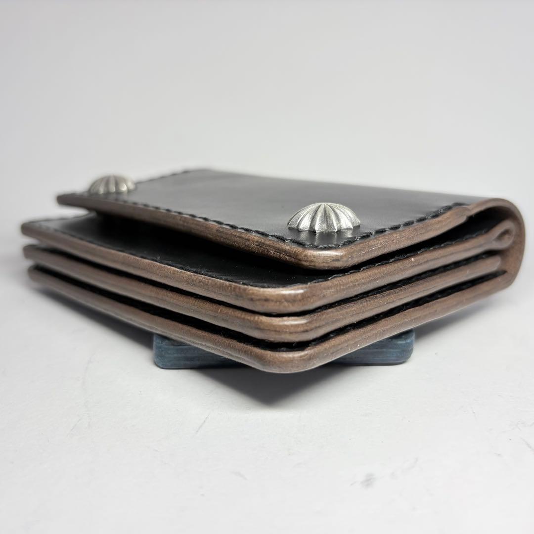 ショートトラッカーウォレット シルバー925 エクセラ姫路レザー　茶心ブラック