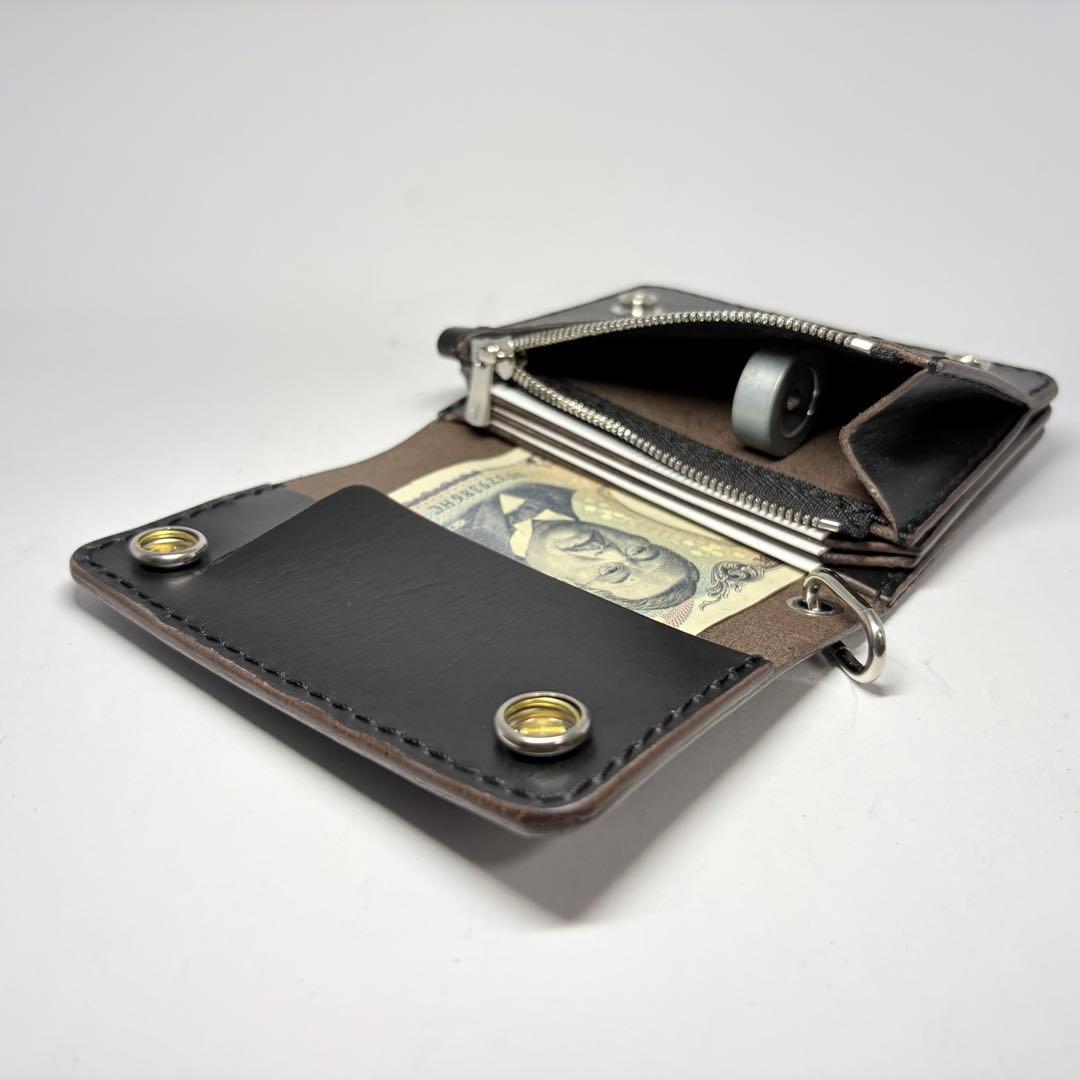 ショートトラッカーウォレット シルバー925 エクセラ姫路レザー　茶心ブラック