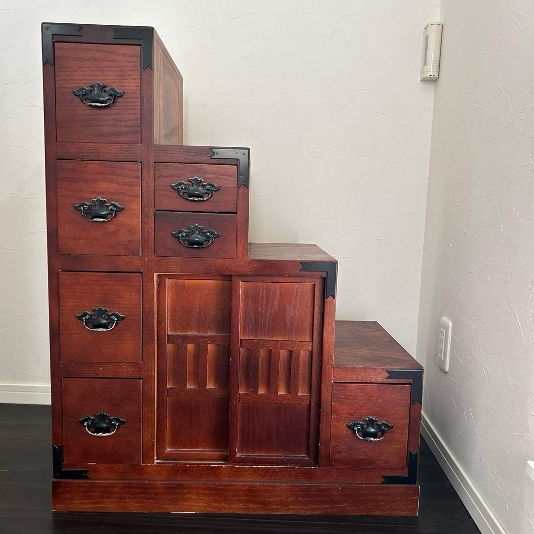 民芸調家具　階段箪笥　階段タンス　右階段