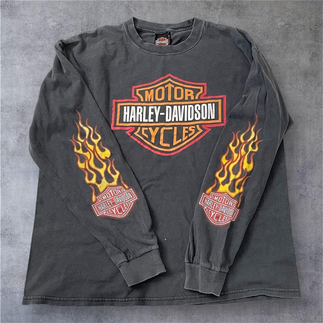 ハーレーダビッドソン　ロンT 長袖　フレイム　90s 00s USA製 フェード