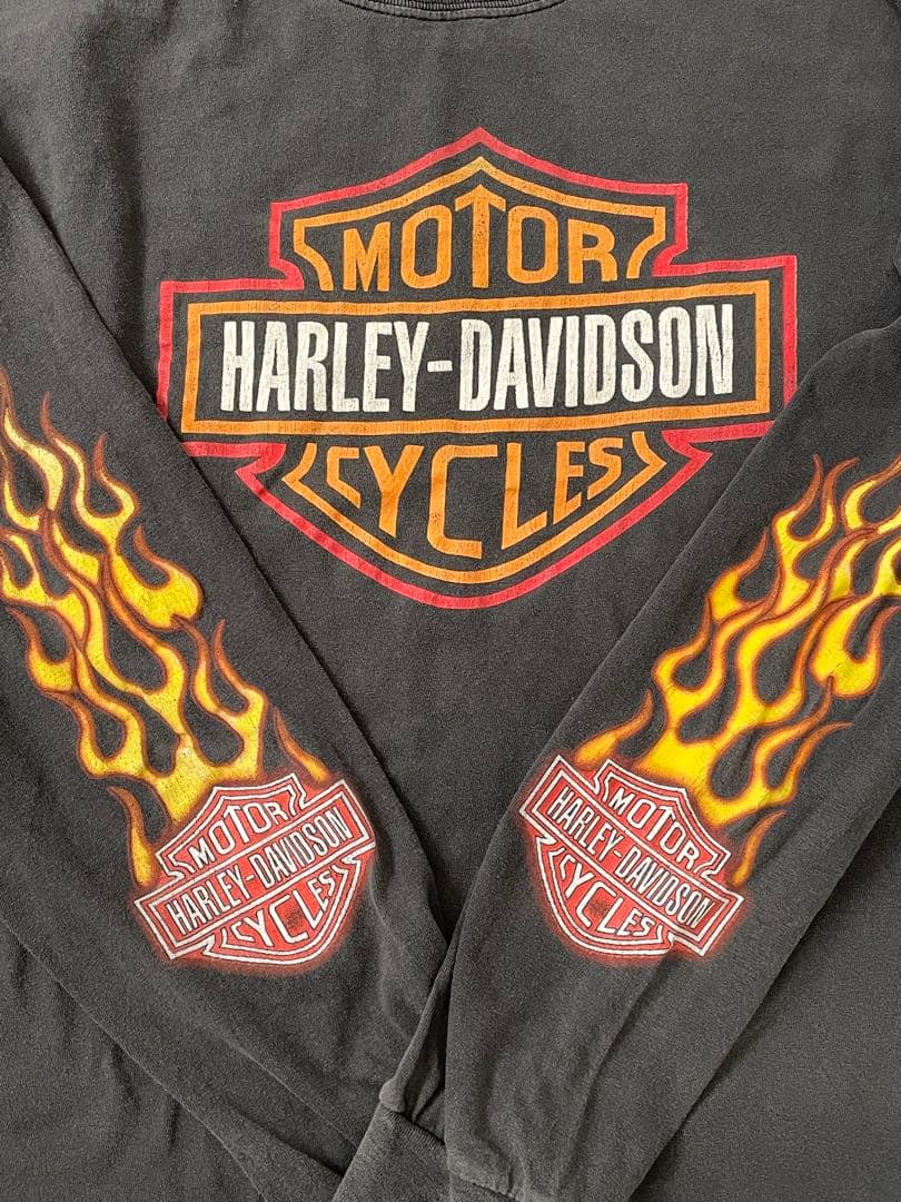 ハーレーダビッドソン　ロンT 長袖　フレイム　90s 00s USA製 フェード