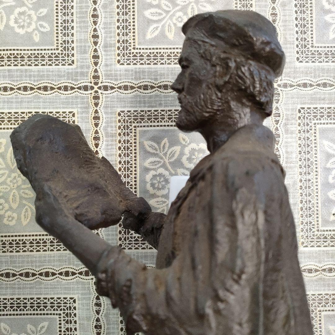 島村俊和作 ブロンズ製ヨハネス・グーテンベルク像 1987年制作 高36.5cm