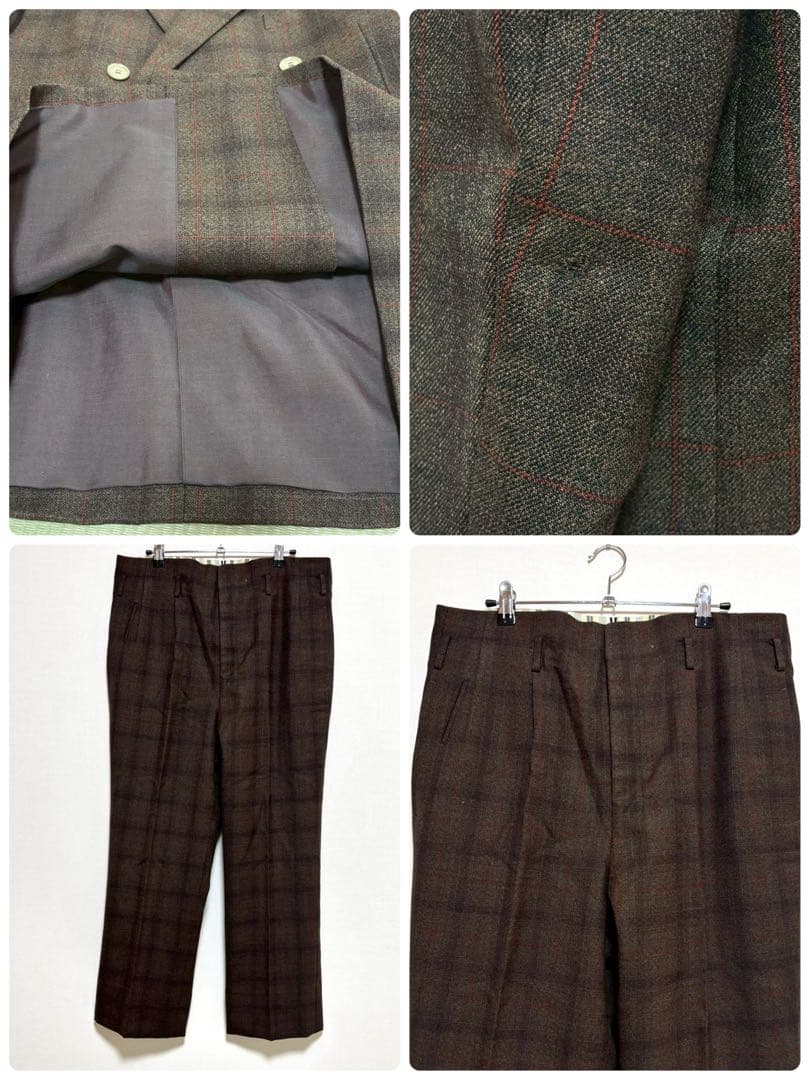 vintage スーツ ダブル ジャケット パンツ ブラウン 茶色 セットアップ