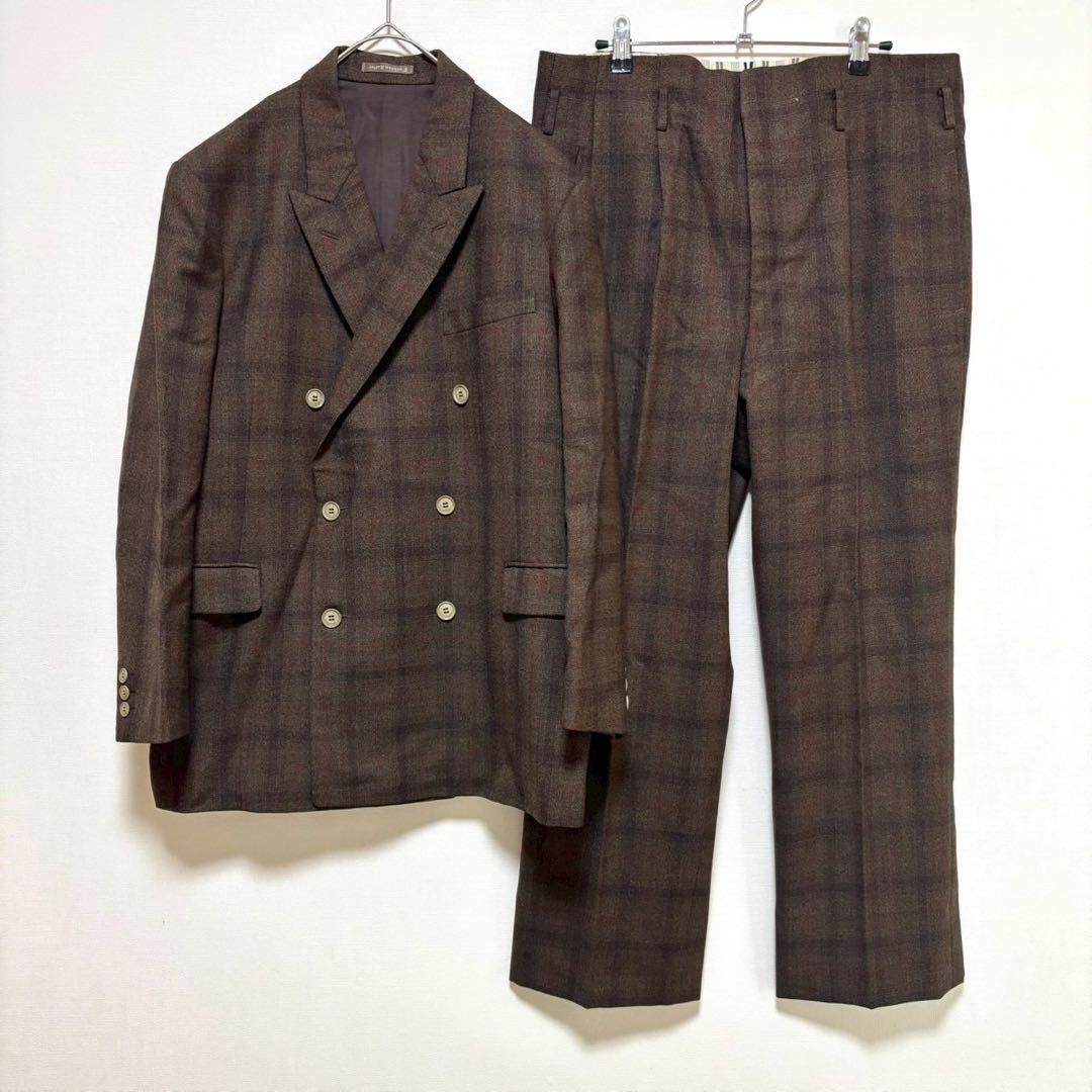vintage スーツ ダブル ジャケット パンツ ブラウン 茶色 セットアップ