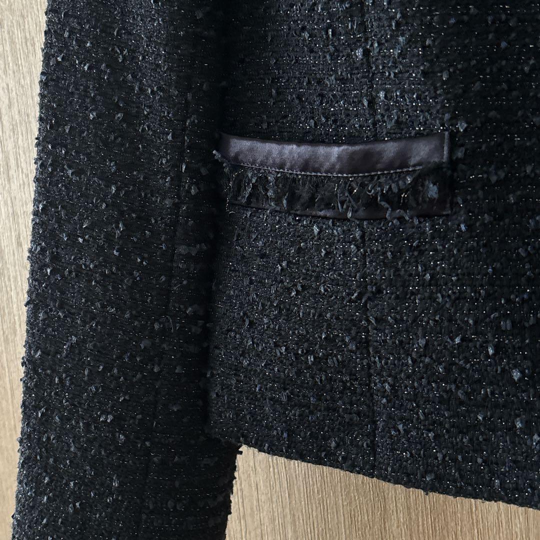 【1275】アナイ　ファンシーツイード クルー　ジャケット　　濃紺　38