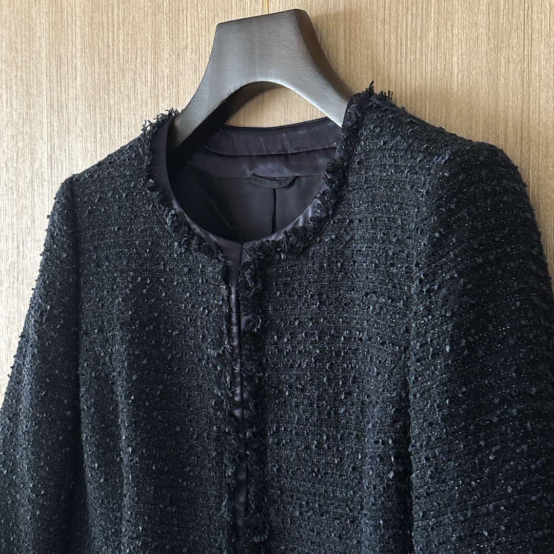 【1275】アナイ　ファンシーツイード クルー　ジャケット　　濃紺　38