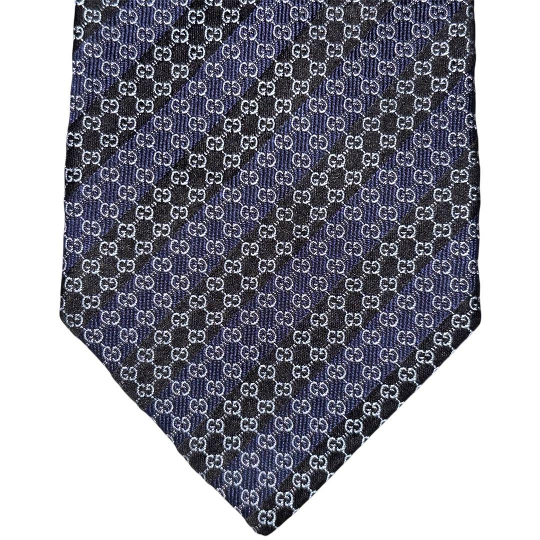 ✨未使用品✨ Gucci グッチネクタイ　GG柄　ロゴ　ストライプ　ネイビー