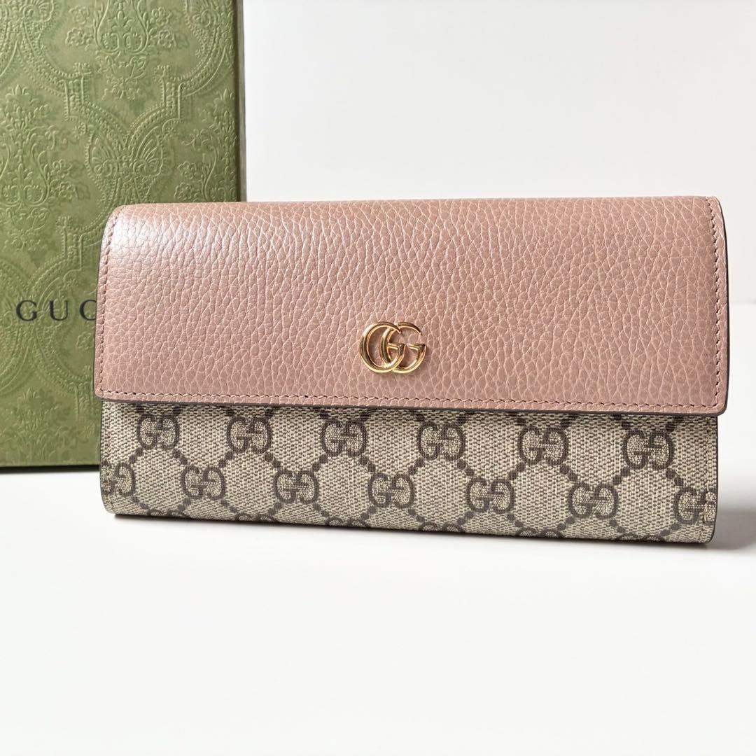 【新品・保管品】GUCCI 長財布 ダブルG バイカラー コンチネンタル ピンク