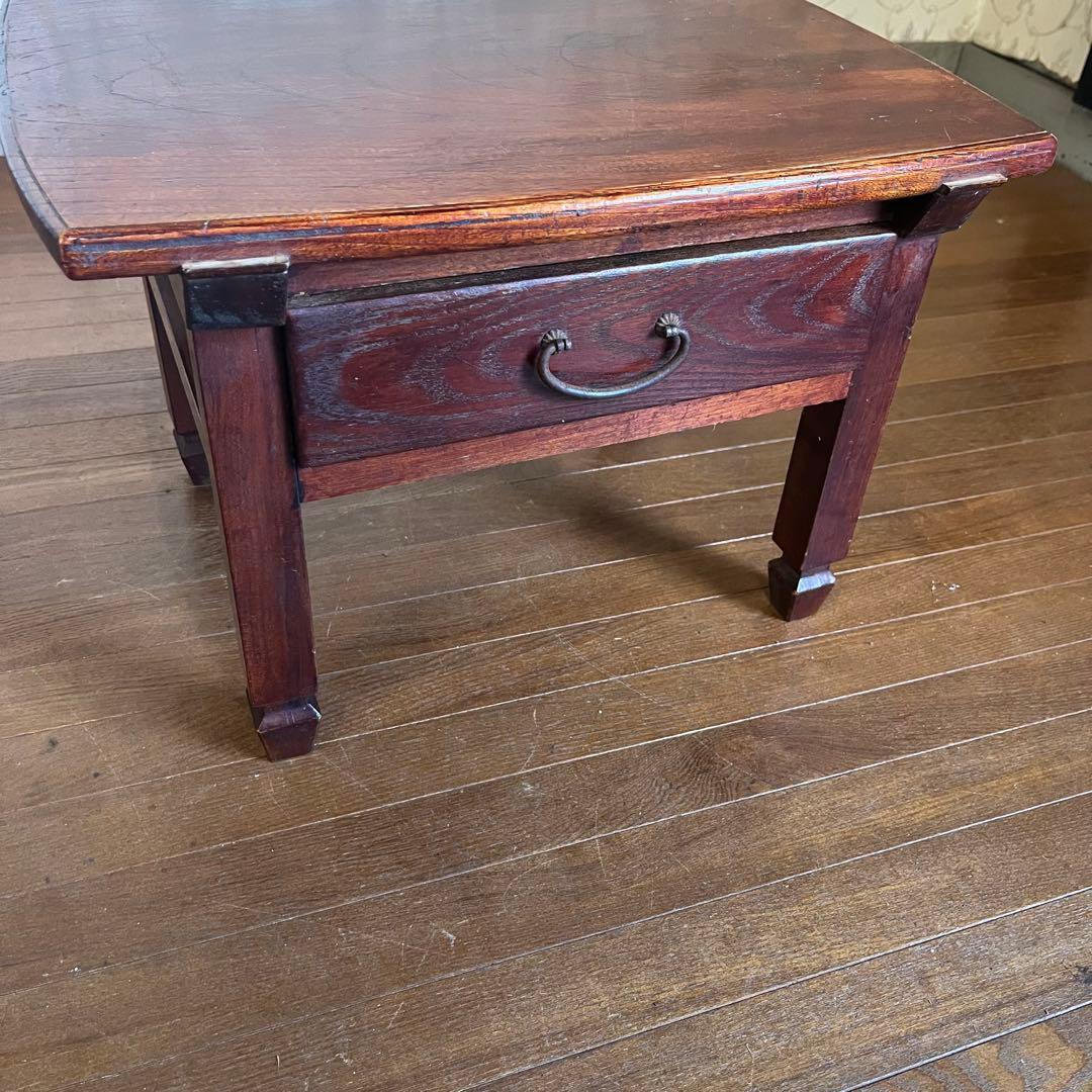 【アンティーク】木製 無垢材 引出し付 文机 座卓 コーヒーテーブル 昭和レトロ