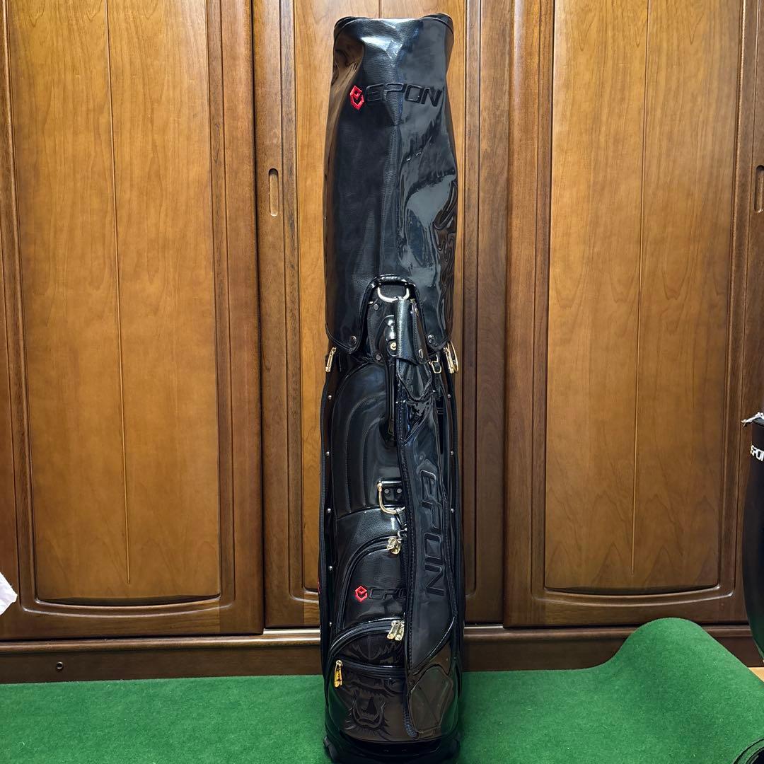 希少！エポン越後の龍エナメルキャディバッグ黒、パターカバー付き
