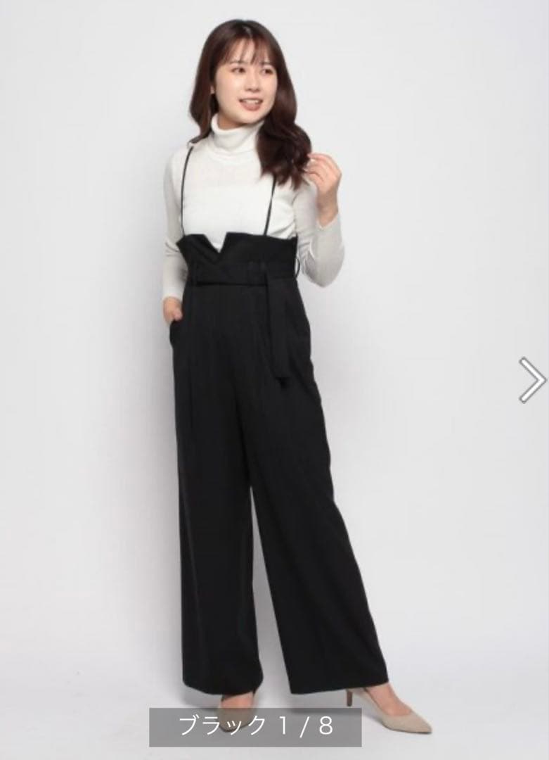 roughlow verseau ハイウエストワイドサロペット ブラック