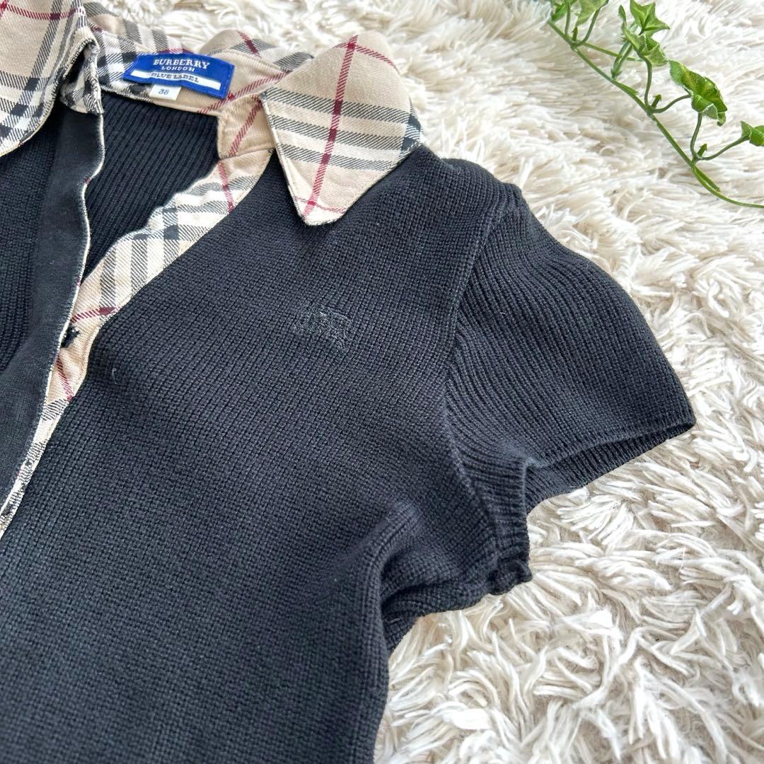 美品✨バーバリーロンドン　ポロシャツ　ニット　ノバチェック　ホースロゴ刺繍