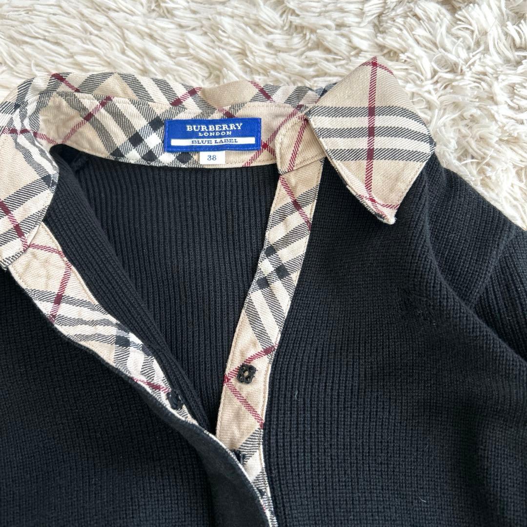 美品✨バーバリーロンドン　ポロシャツ　ニット　ノバチェック　ホースロゴ刺繍