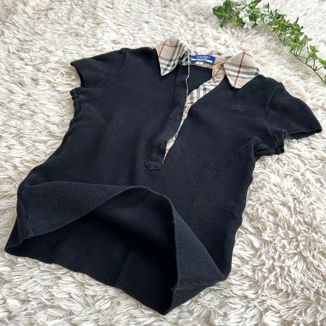 美品✨バーバリーロンドン　ポロシャツ　ニット　ノバチェック　ホースロゴ刺繍