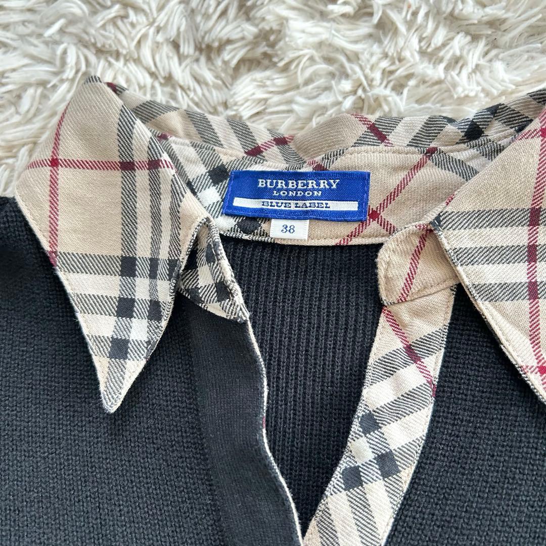 美品✨バーバリーロンドン　ポロシャツ　ニット　ノバチェック　ホースロゴ刺繍