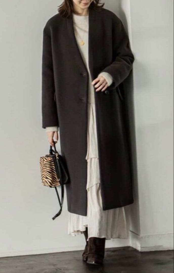 11/9まで値下げ中！ NOBLE MTRノーカラーコート グレー 36