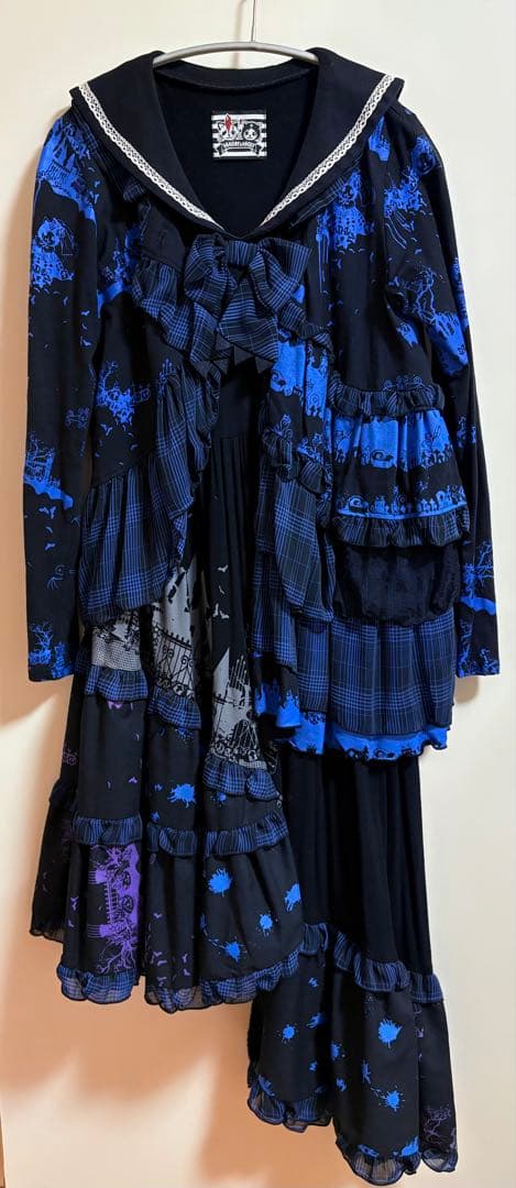 HANGRY&ANGRYワンピース 青×黒　美品/连衣裙，蓝黑配色，成色极佳