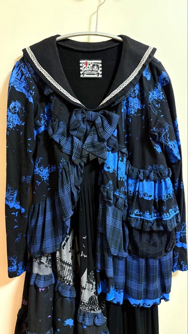 HANGRY&ANGRYワンピース 青×黒　美品/连衣裙，蓝黑配色，成色极佳