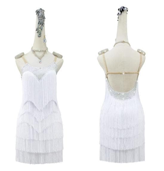 新品 社交ダンス衣装 ラテンワンピース ラテンドレス ホワイト オーダーメイド