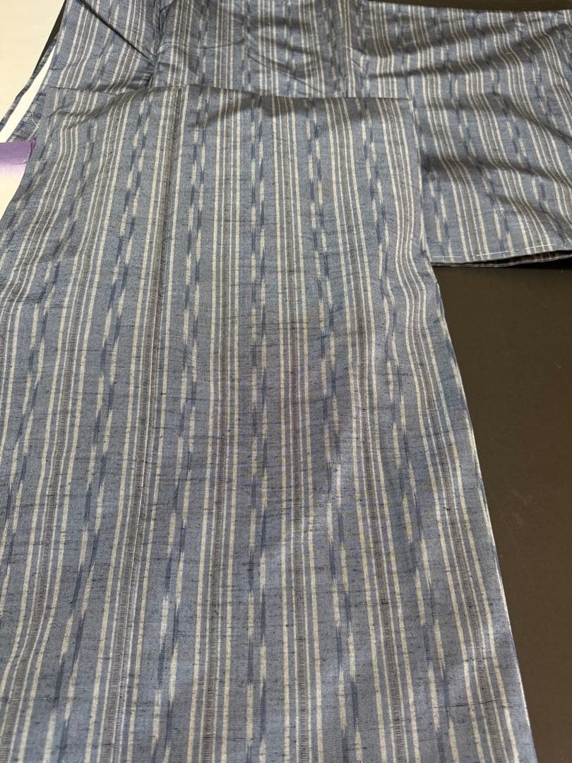 【未着用品】西陣織染匠「美吉」米沢産米沢紬 手機織 藍鼠色「多種縦縞文様」