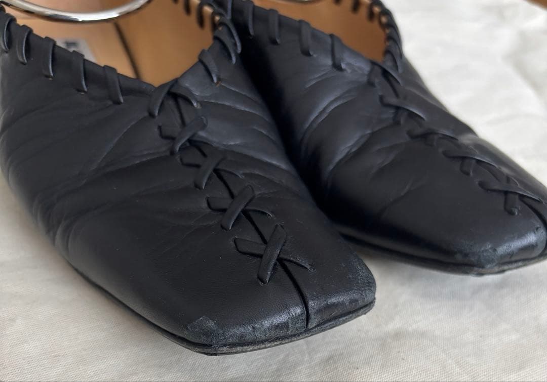 JIL SANDER ブラックレザー フラットシューズ　35