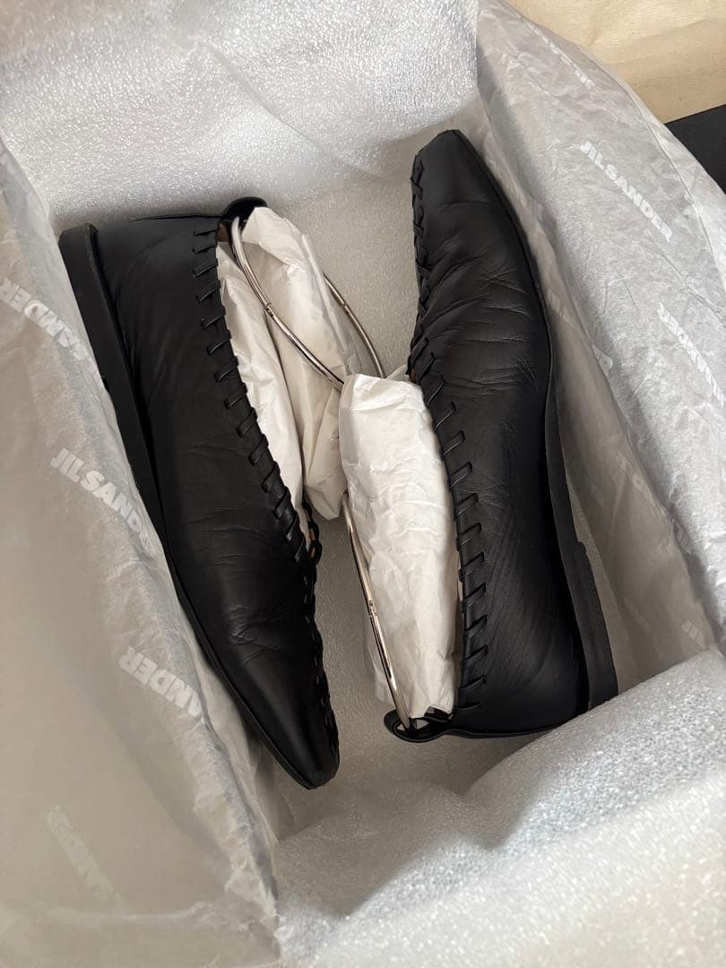 JIL SANDER ブラックレザー フラットシューズ　35