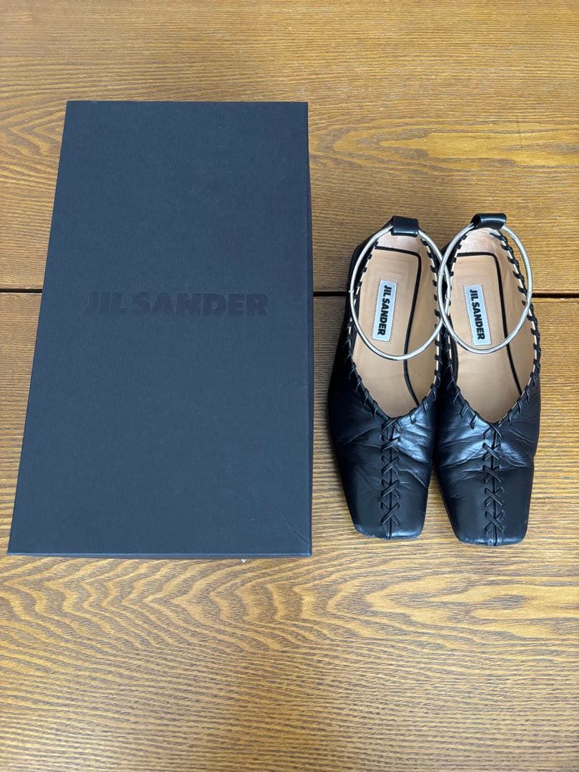 JIL SANDER ブラックレザー フラットシューズ　35
