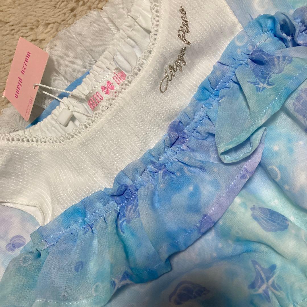 メゾピアノ シェル柄シフォン　肩開きワンピース　140