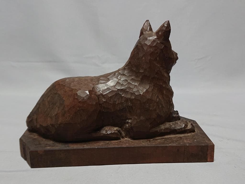 コレクター収集品　日展作家　木彫　「犬」　中村博直刀　中村珠子鑑